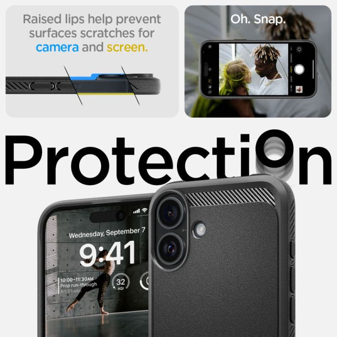 Spigen - Case Rugged Armor with MagSafe for iPhone 16, Matte Black