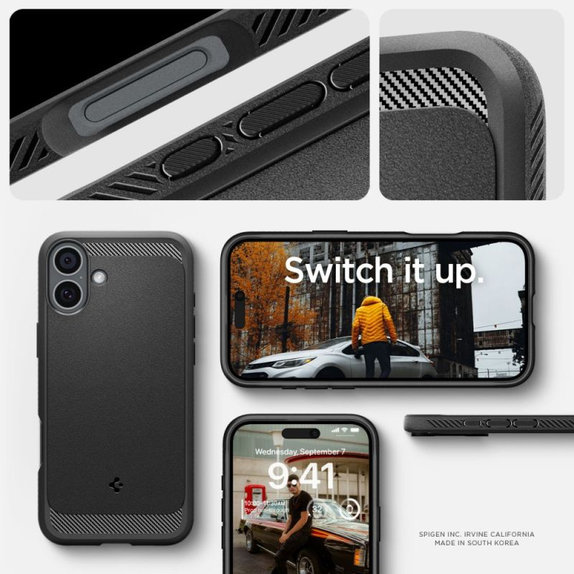 Spigen - Case Rugged Armor with MagSafe for iPhone 16, Matte Black