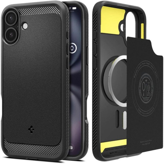 Spigen - Case Rugged Armor with MagSafe for iPhone 16, Matte Black
