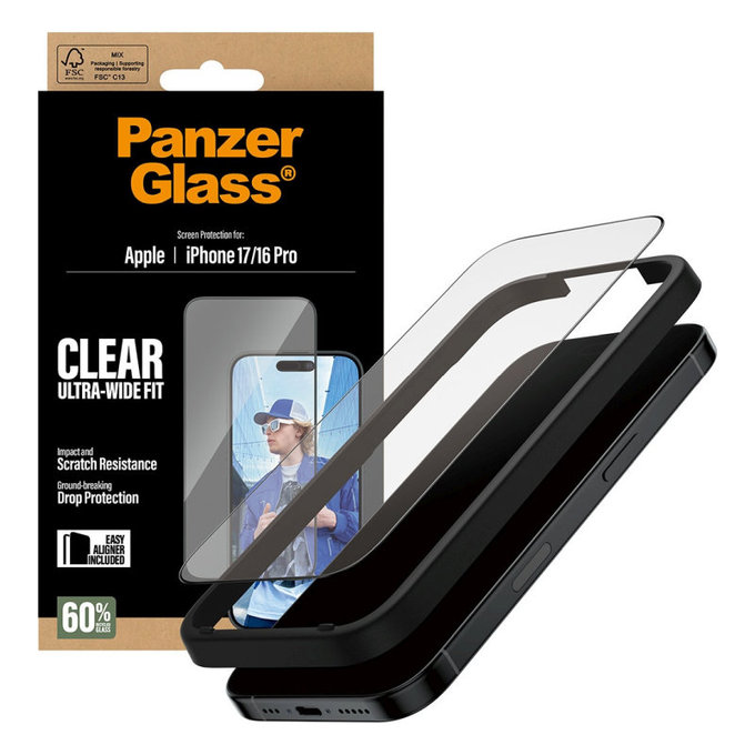UWF Tempered Glass with Applicator for iPhone 17/16 Pro, Black, PanzerGlass