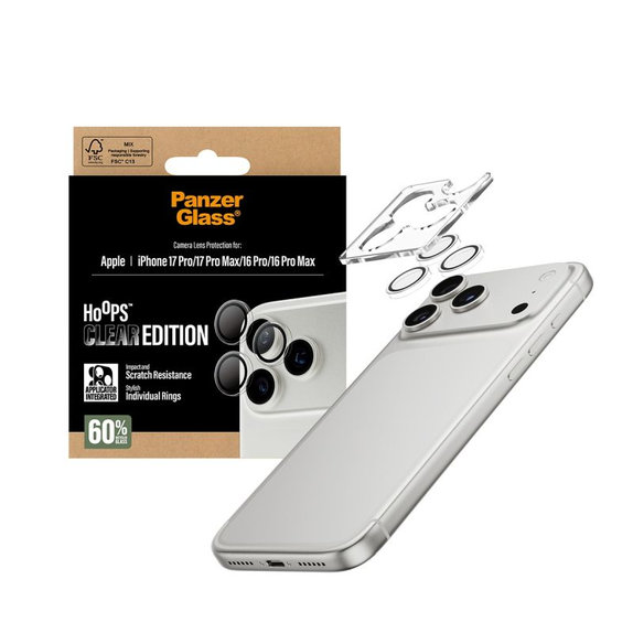 Hoops Camera Lens Protector for iPhone 17 Pro Max/17 Pro/16 Pro Max/16 Pro, Transparentná, PanzerGlass