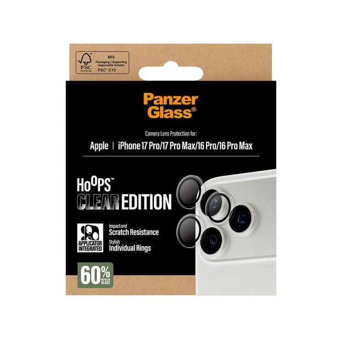 Hoops Camera Lens Protector for iPhone 17 Pro Max/17 Pro/16 Pro Max/16 Pro, Transparentná, PanzerGlass