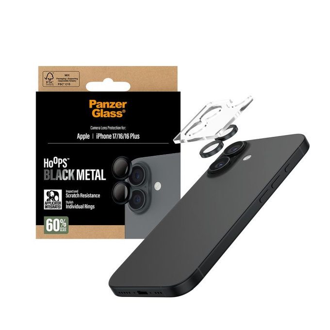 Hoops Camera Lens Protector for iPhone 17/16 Plus/16, Black, PanzerGlass
