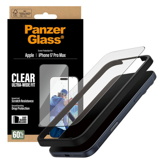 UWF Tempered Glass with Applicator for iPhone 17 Pro Max, Black, PanzerGlass