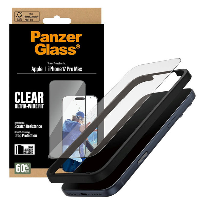 UWF Tempered Glass with Applicator for iPhone 17 Pro Max, Black, PanzerGlass