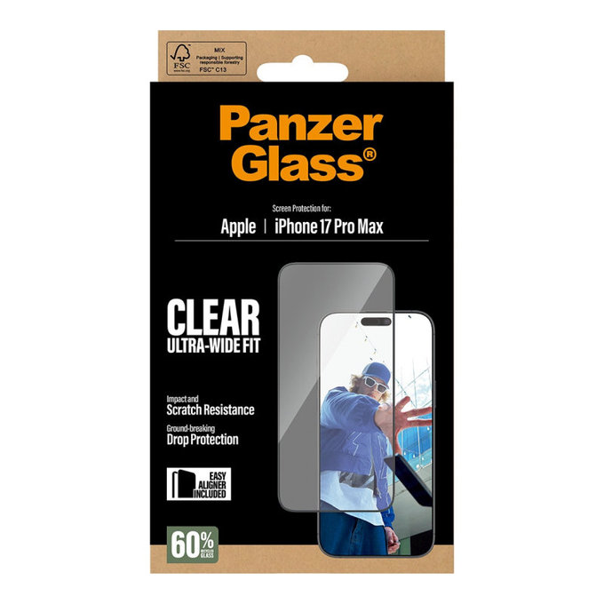 UWF Tempered Glass with Applicator for iPhone 17 Pro Max, Black, PanzerGlass