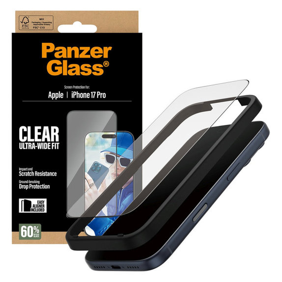 UWF Tempered Glass with Applicator for iPhone 17 Pro, Black, PanzerGlass