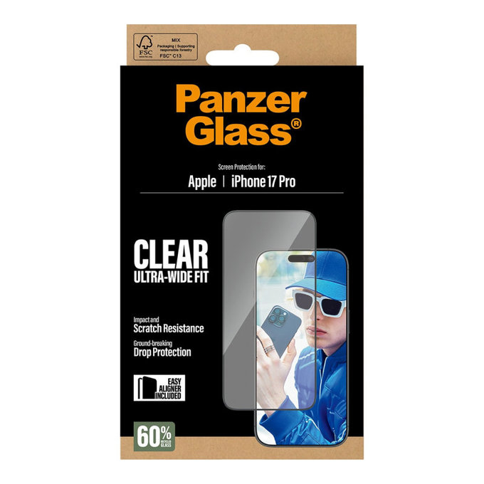UWF Tempered Glass with Applicator for iPhone 17 Pro, Black, PanzerGlass