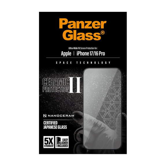 UWF Ceramic II Tempered Glass with Fastfit for iPhone 17/16 Pro, Black, PanzerGlass