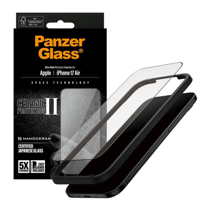 Tempered Glass UWF Ceramic II with Applicator for iPhone Air, Black, PanzerGlass