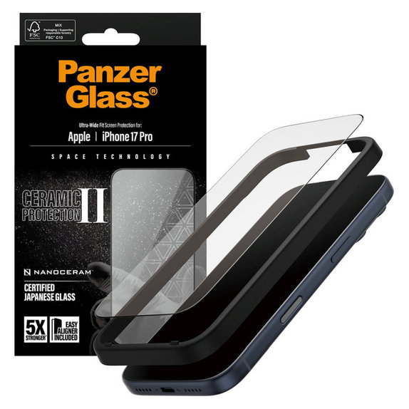 Tempered Glass UWF Ceramic II with Applicator for iPhone 17 Pro, Black, PanzerGlass