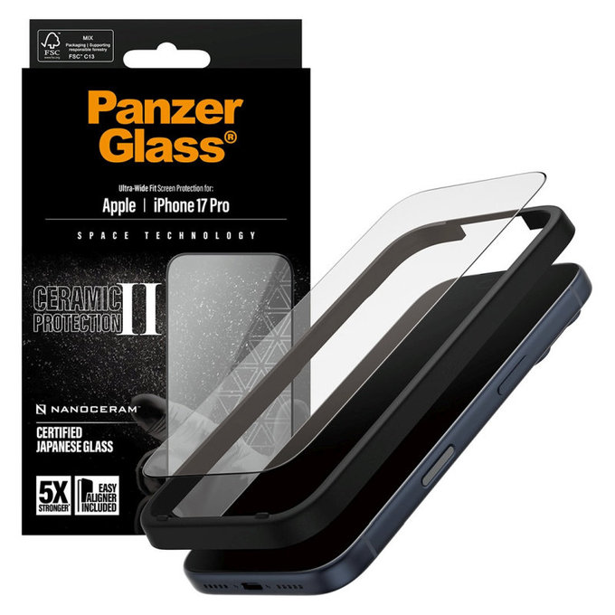 Tempered Glass UWF Ceramic II with Applicator for iPhone 17 Pro, Black, PanzerGlass