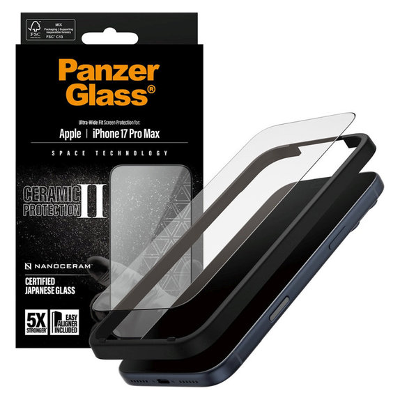 Tempered Glass UWF Ceramic II with Applicator for iPhone 17 Pro Max, Black, PanzerGlass