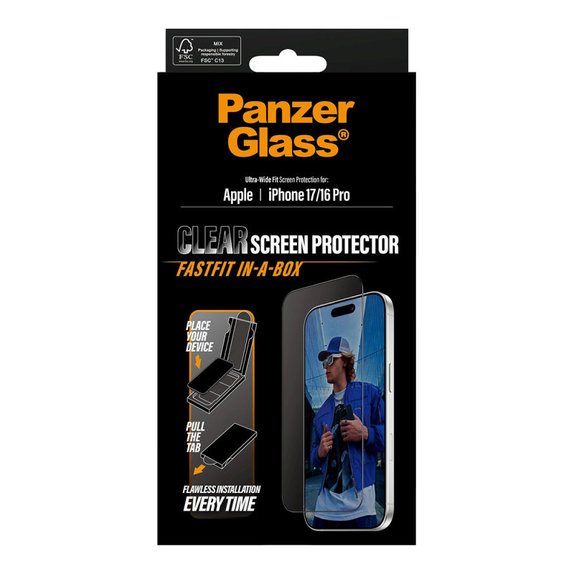 UWF Tempered Glass with Fastfit for iPhone 17/16 Pro, Black, PanzerGlass