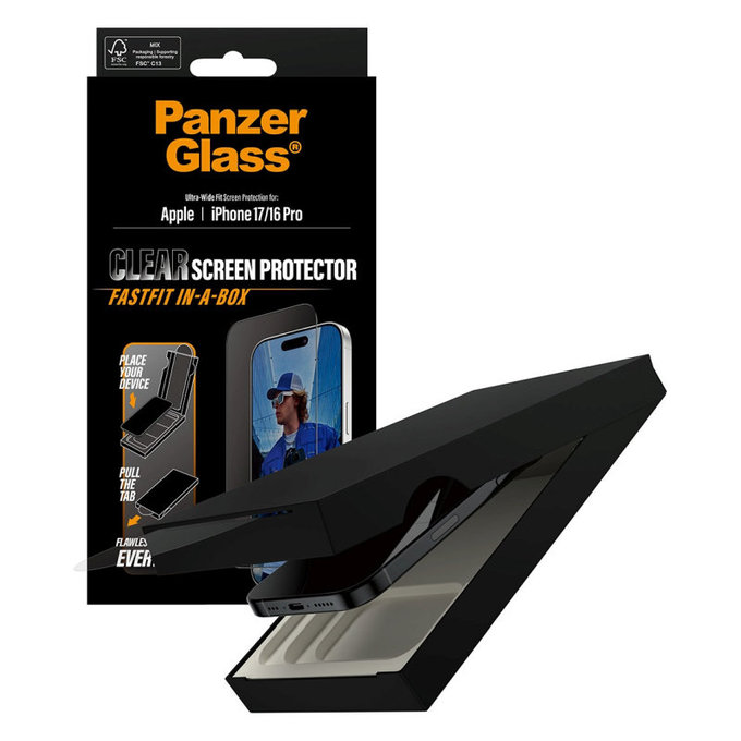 UWF Tempered Glass with Fastfit for iPhone 17/16 Pro, Black, PanzerGlass