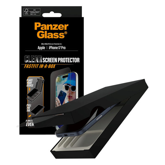 UWF Tempered Glass with Fastfit for iPhone 17 Pro, Black, PanzerGlass