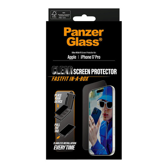 UWF Tempered Glass with Fastfit for iPhone 17 Pro, Black, PanzerGlass