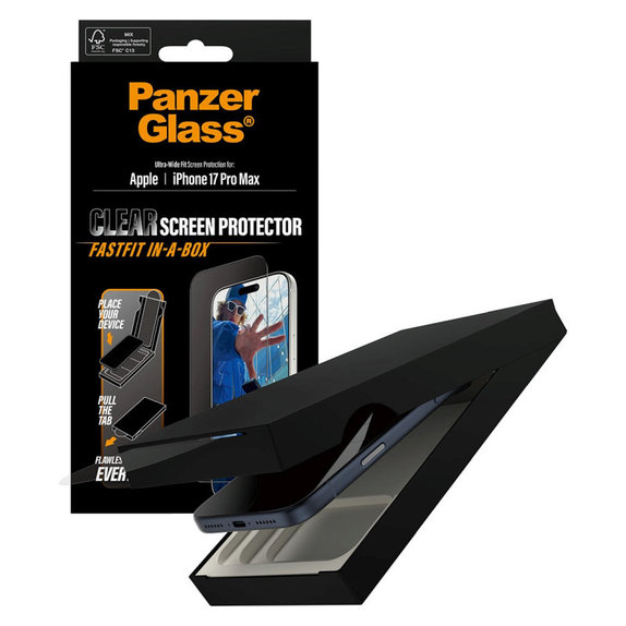 Tempered Glass UWF with Fastfit for iPhone 17 Pro Max, Black, PanzerGlass