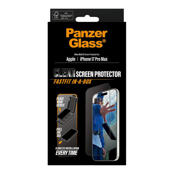 Tempered Glass UWF with Fastfit for iPhone 17 Pro Max, Black, PanzerGlass