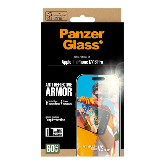 Tempered Glass Anti-Reflective with Applicator for iPhone 17/16 Pro, Black, PanzerGlass