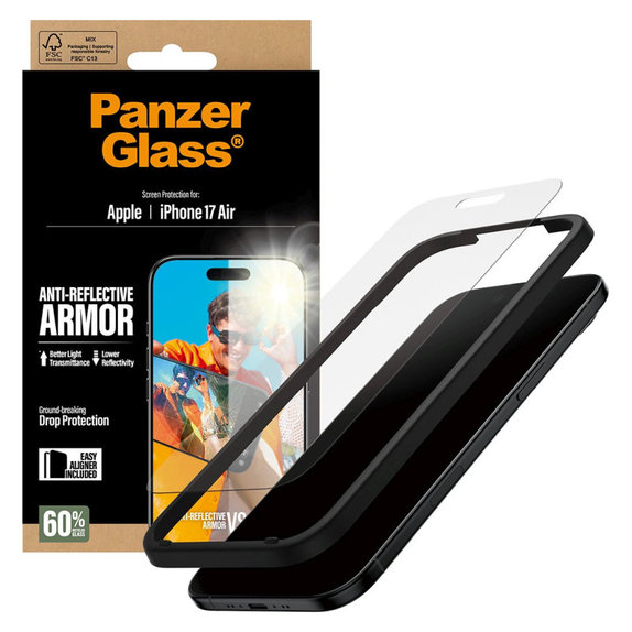 Tempered Glass Anti-Reflective with Applicator for iPhone Air, Black, PanzerGlass