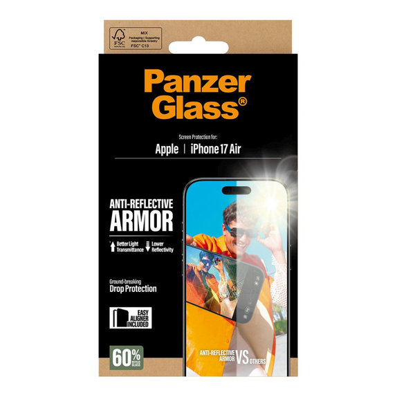 Tempered Glass Anti-Reflective with Applicator for iPhone Air, Black, PanzerGlass