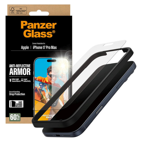 Tempered Glass Anti-Reflective with Applicator for iPhone 17 Pro Max, Black, PanzerGlass