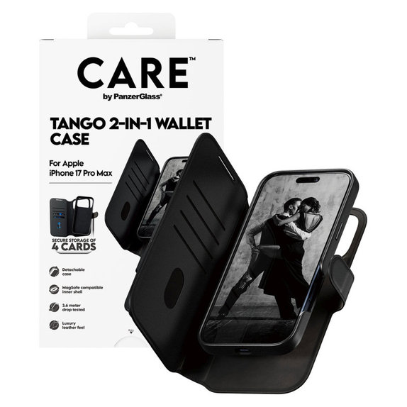 Case Wallet Tango Two-In-One with MagSafe for iPhone 17 Pro Max, Black, PanzerGlass
