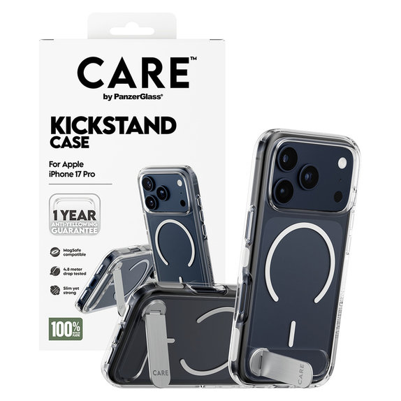 Case Kickstand for iPhone 17 Pro, Transparent, PanzerGlass