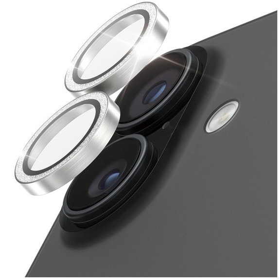 Camera Lens Protector Hoops for iPhone 17/16 Plus/16, Glitter Silver, PanzerGlass
