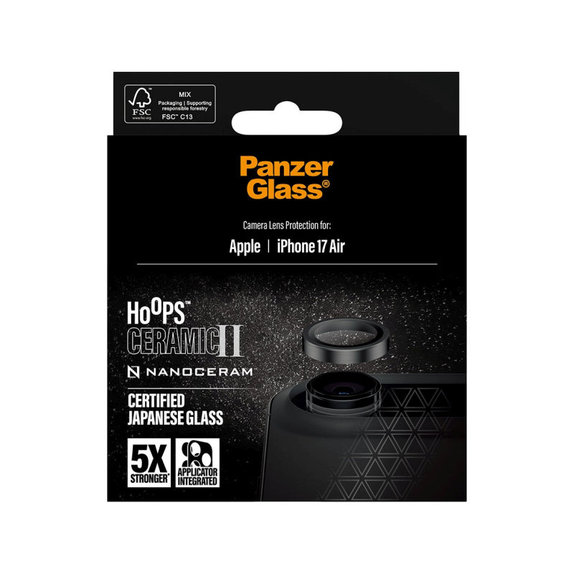 Camera Lens Protector Hoops Ceramic II for iPhone 17 Air, Black, PanzerGlass