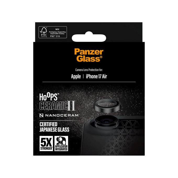 Camera Lens Protector Hoops Ceramic II for iPhone 17 Air, Black, PanzerGlass