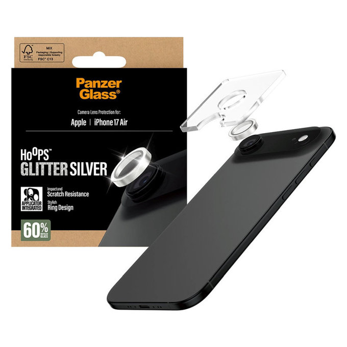 Camera Lens Protector Hoops for iPhone 17 Air, Glitter Silver, PanzerGlass