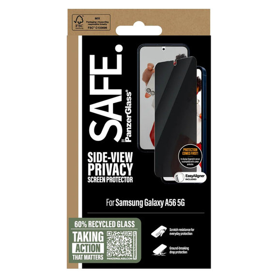 Tempered Glass UWF Privacy for Samsung Galaxy A56 5G, Black, SAFE by PanzerGlass