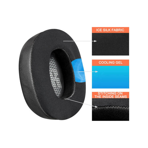 Replacement Ear Pads for JBL Live 650, 660, E65, Memory foam + Leather + Textile, Black, Cooling Gel, 1 pair