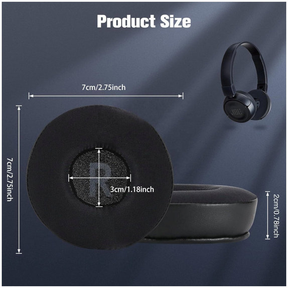 Replacement Ear Pads for JBL JR300, T450BT, T500BT, T600, Memory foam + Leather + Textile, Black, Cooling Gel, 1 pair