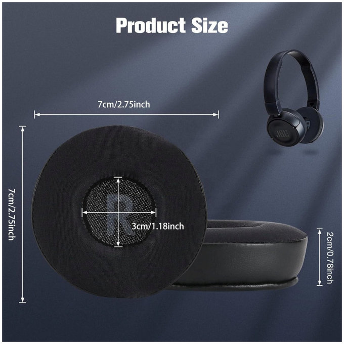Replacement Ear Pads for JBL JR300, T450BT, T500BT, T600, Memory foam + Leather + Textile, Black, Cooling Gel, 1 pair