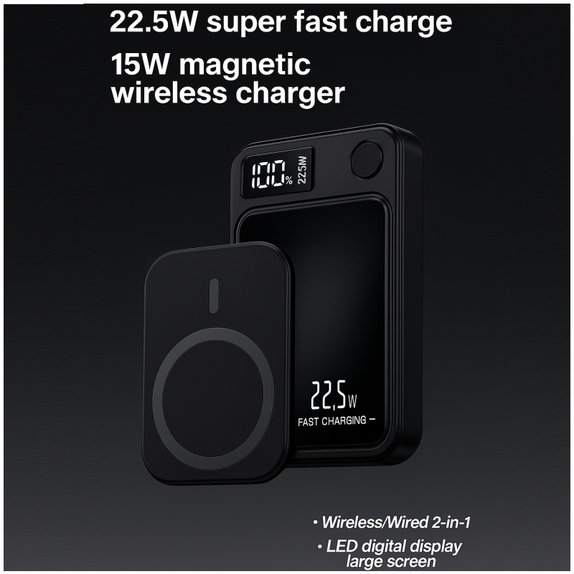 FixPremium - MagSafe PowerBank 5000 mAh with LED Display, black