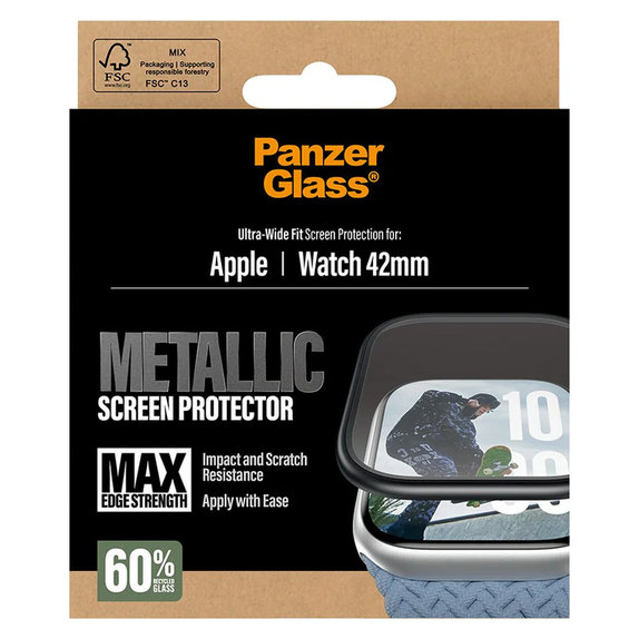 Tempered Glass UWF METALLIC for Apple Watch 11/10 42 mm, Black, PanzerGlass