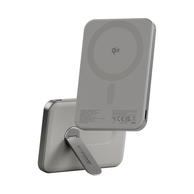 Wireless PowerBank 5000 mAh, with Rotating Stand 20 W, MagSafe Compatible, Qi2/USB-C, Titanium, empower