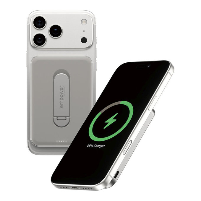 Wireless PowerBank 5000 mAh, with Rotating Stand 20 W, MagSafe Compatible, Qi2/USB-C, Titanium, empower