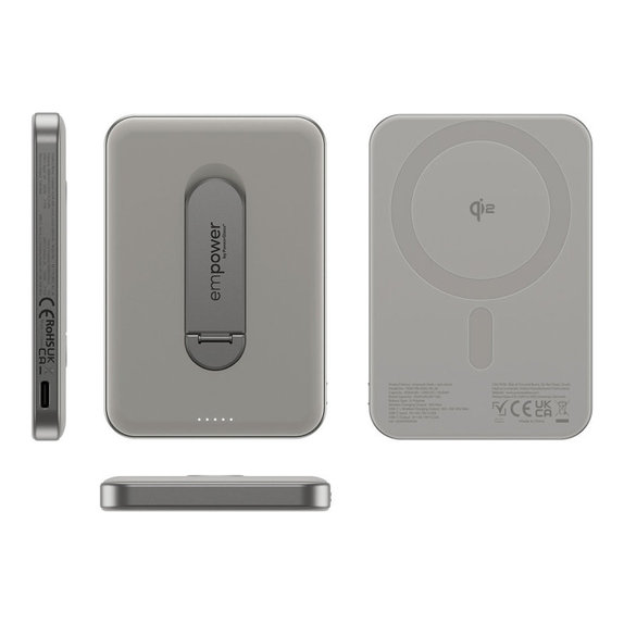 Wireless PowerBank 5000 mAh, with Rotating Stand 20 W, MagSafe Compatible, Qi2/USB-C, Titanium, empower