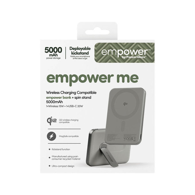 Wireless PowerBank 5000 mAh, with Rotating Stand 20 W, MagSafe Compatible, Qi2/USB-C, Titanium, empower