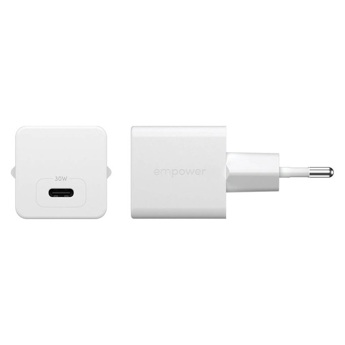 Travel Adapter Grand Prix USB-C, GaN, 30 W PD, silver white, empower