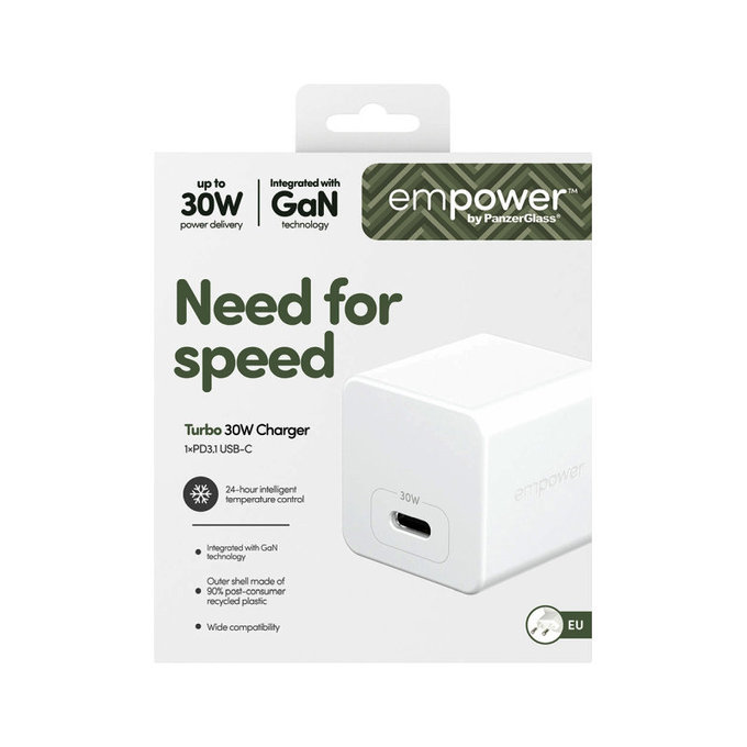 Travel Adapter Grand Prix USB-C, GaN, 30 W PD, silver white, empower