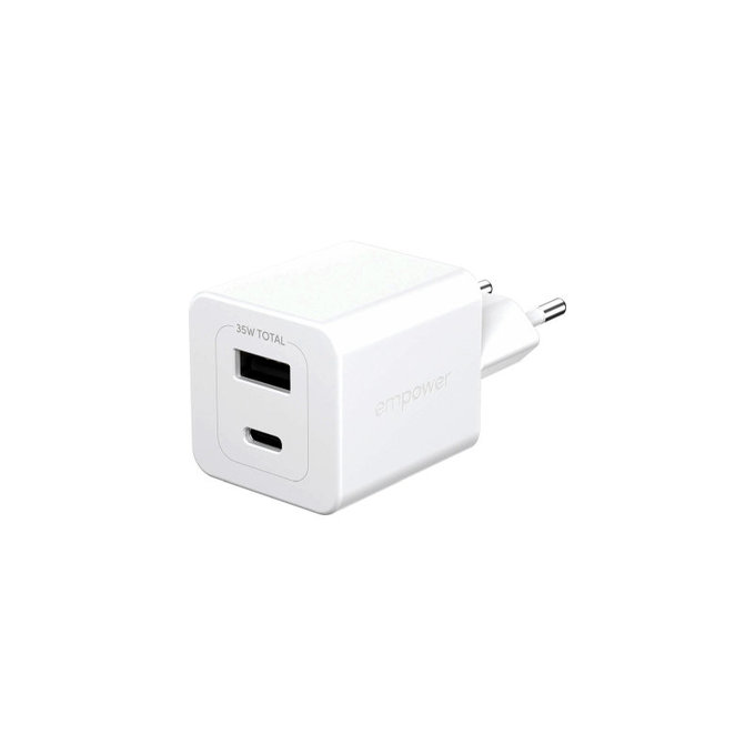 Travel Adapter Grand Prix USB-C/USB-A, GaN, 35 W PD, silver white, empower