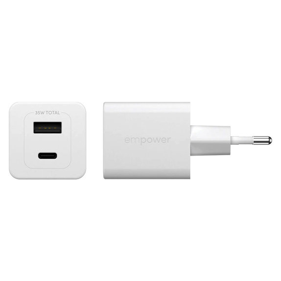 Travel Adapter Grand Prix USB-C/USB-A, GaN, 35 W PD, silver white, empower