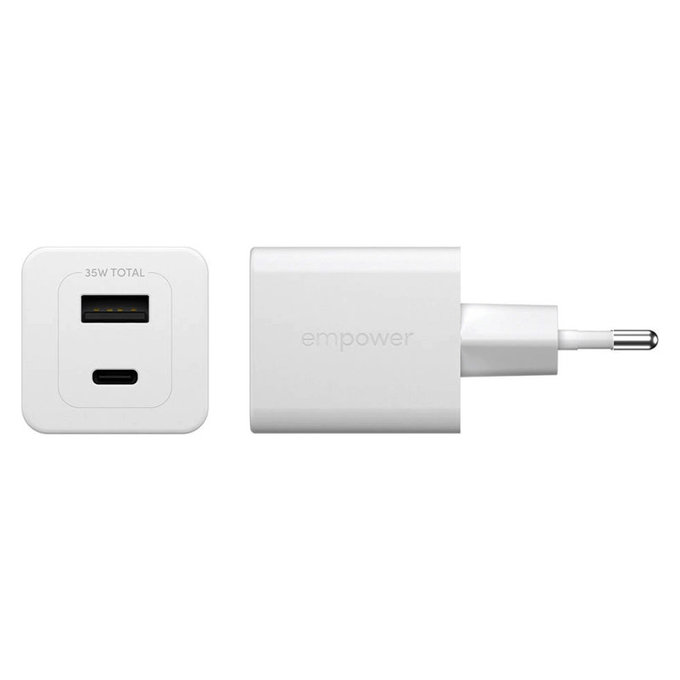 Travel Adapter Grand Prix USB-C/USB-A, GaN, 35 W PD, silver white, empower