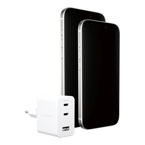 Travel Adapter Grand Prix 2x USB-C/USB-A, GaN, 70 W PD, Silver White, empower