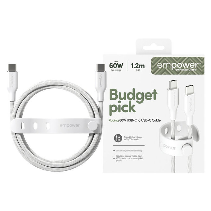 USB-C Cable, 60 W, Racing, 1.2 m, silver white, empower
